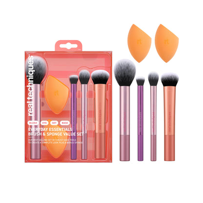 Real Techniques Makeup Brush Set with 2 Sponge Blenders for Eyeshadow, Foundation, Blush, and Concealer, Set of 6