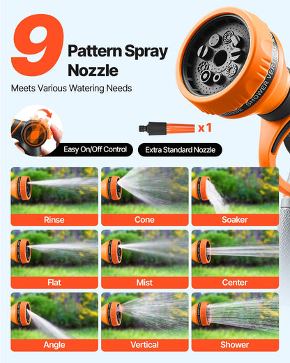 VEVOR Retractable Hose Reel, 115 ft x 1/2 inch, 180° Swivel Bracket Wall-Mounted, Garden Water Hose Reel with 9-Pattern Nozzle, Automatic Rewind, Lock at Any Length, and Slow Return System VEVOR
