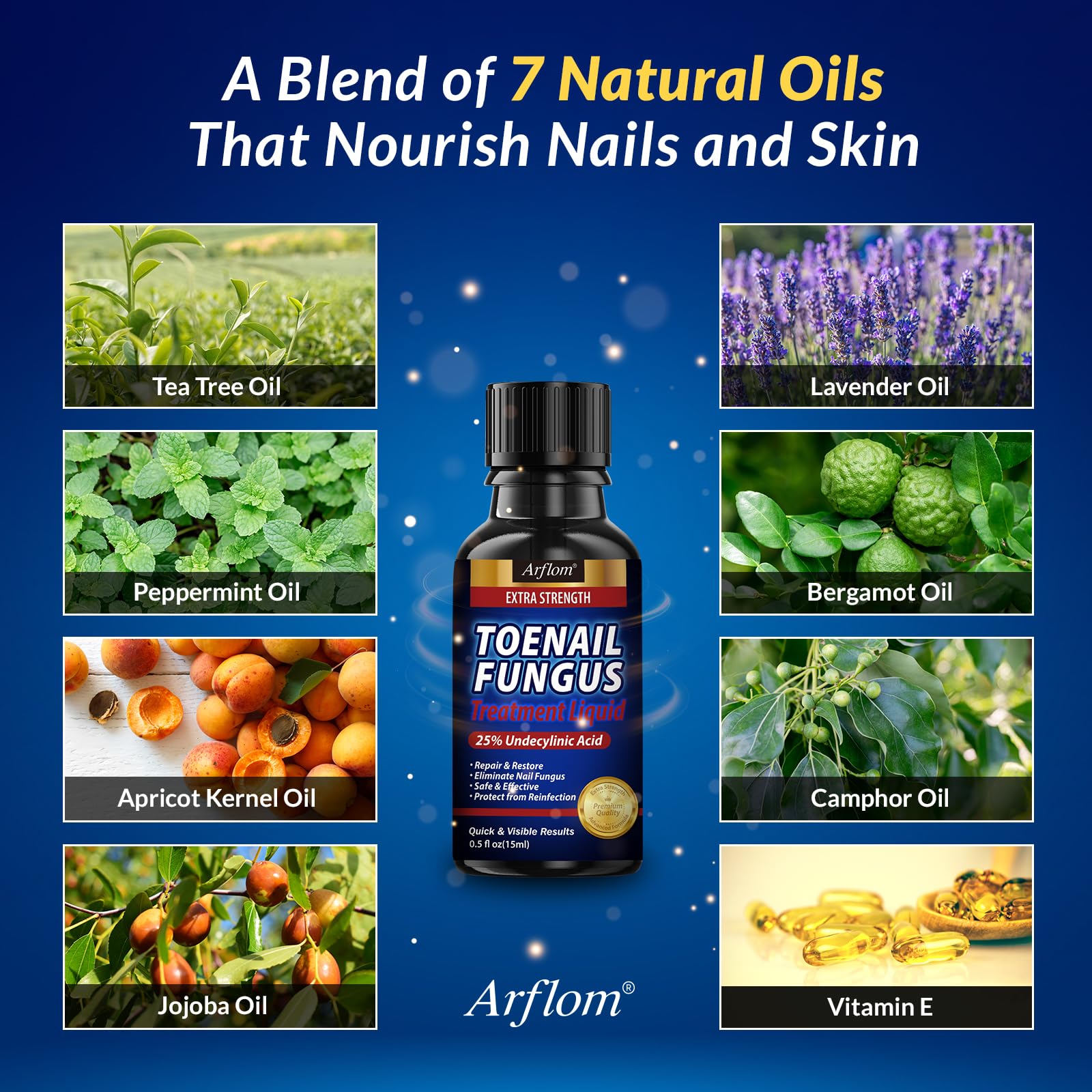 Arflom Toenail Fungus Treatment : 25% Undecylenic Fungal Nail Treatment Extra Strength - Toe and Fingernail with Tea Tree Oil (2pcs, 15ml each) - Available at All In One Marketplace Canada