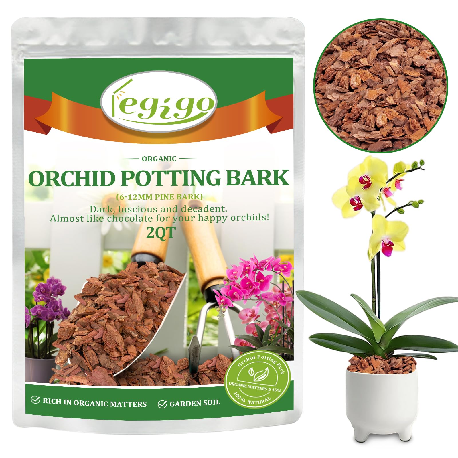 Legigo 2 litres Organic Orchid Potting Bark- All Natural Orchid Bark Potting Mix Pine Bark Wood Chips for Houseplant Mulch, Plants Root Development