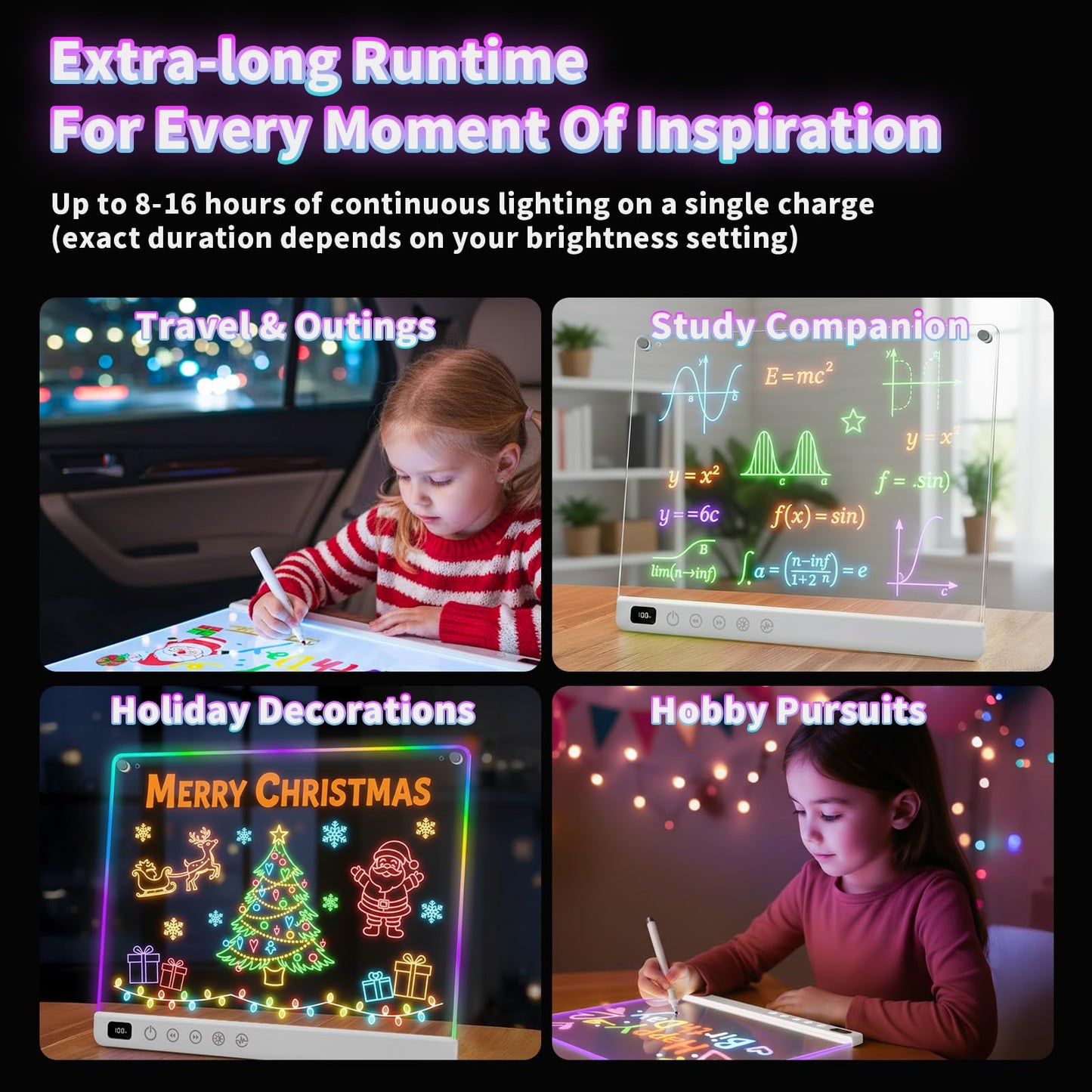 Lumiboard Led Drawing Board with 13 Light Effects, 13.7"x10" Rechargeable Glow Doodle LED Note Board with Colors, Neon Light Up Drawing Tablet Gifts for Kids for Christmas Birthday Gifts Presents - Available at All In One Marketplace Canada
