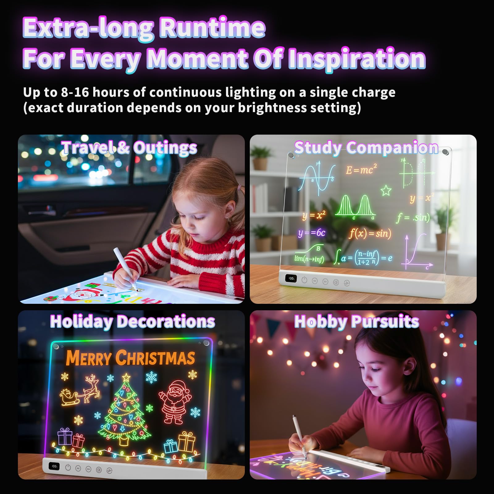 Lumiboard Led Drawing Board with 13 Light Effects, 13.7"x10" Rechargeable Glow Doodle LED Note Board with Colors, Neon Light Up Drawing Tablet Gifts for Kids for Christmas Birthday Gifts Presents - Available at All In One Marketplace Canada
