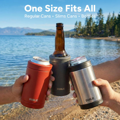 DUALIE 3 in 1 Insulated Can Cooler - Universal Size for 12 oz Cans, Slim Cans, and Bottles - Stainless 🍁 All In One Marketplace Canada