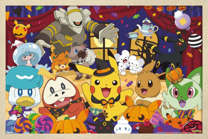 Pokémon : Fête d'Halloween - Affiche murale de groupe, 34 po L x 22,4 po l, version avec cadre blond