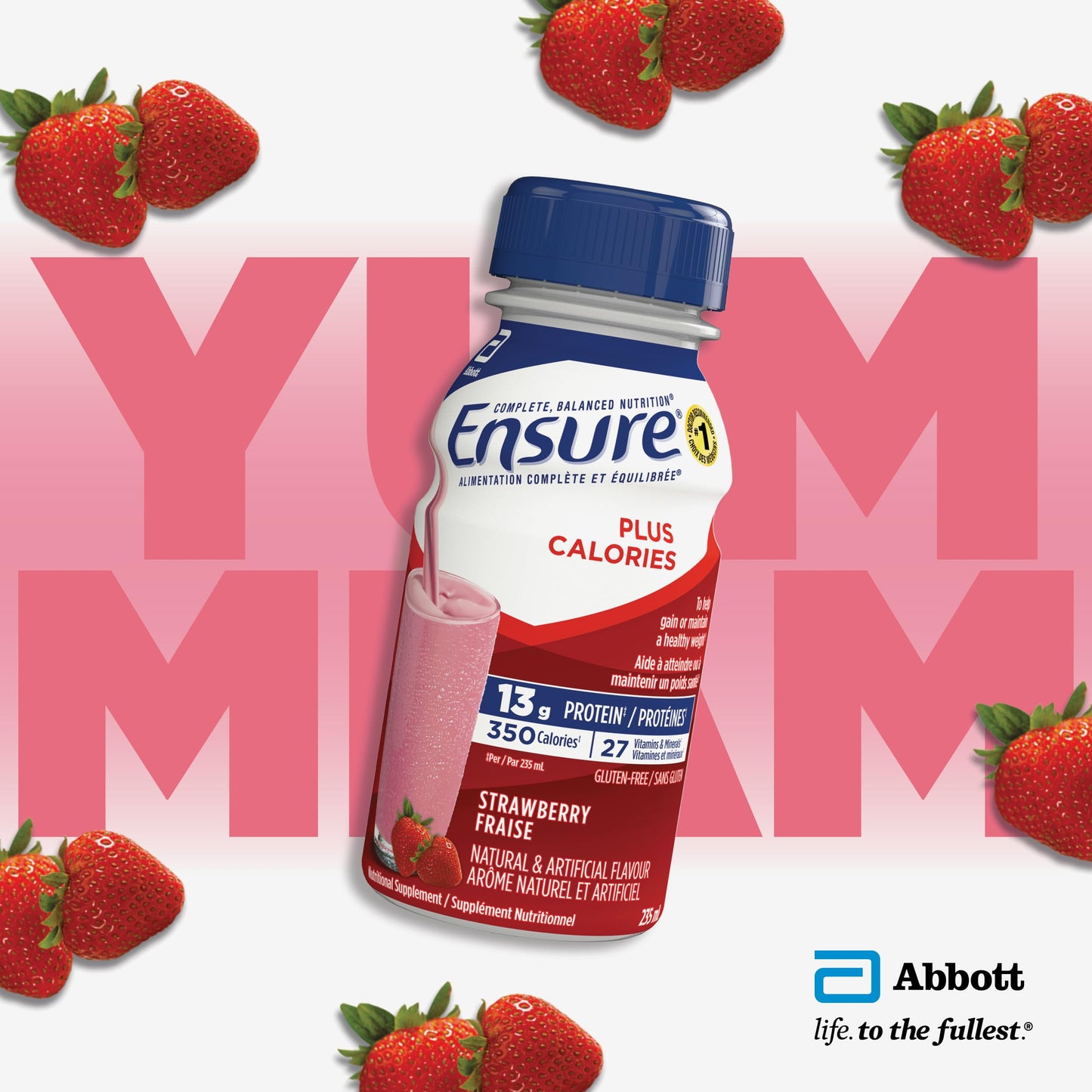 Ensure Plus Calories, Nutritional Supplement Shake Value Pack, To Help With Healthy Weight Gain Or Maintenance, Strawberry, 24 x 235-mL Bottles - Available at All In One Marketplace Canada