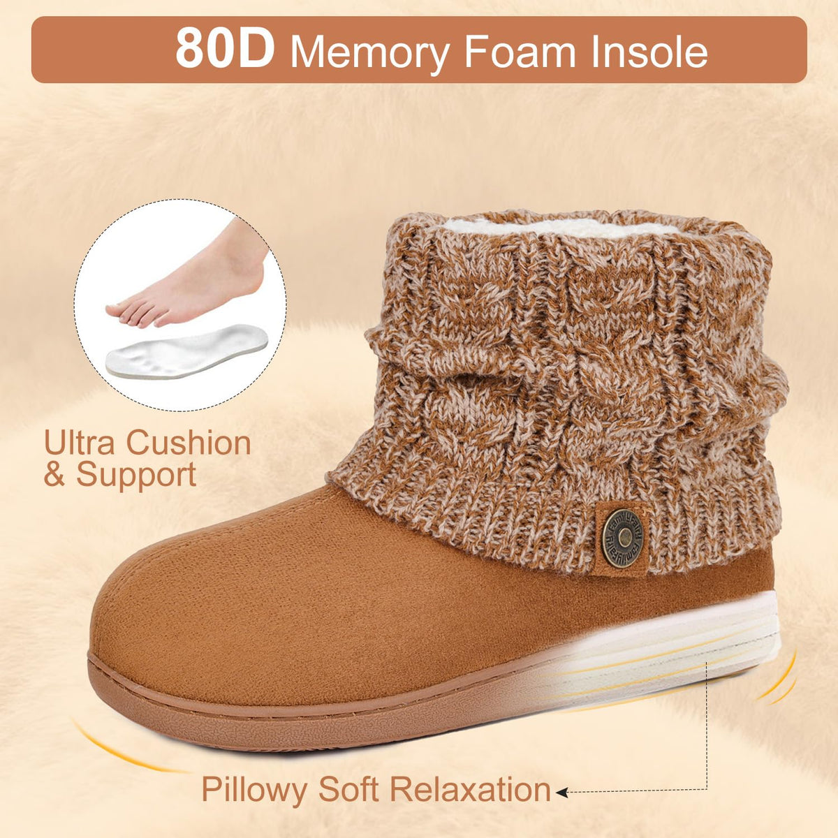 FamilyFairy Women's Bootie Slippers Warm Winter Boots Camel, 7-8 🍁 All In One Marketplace Canada