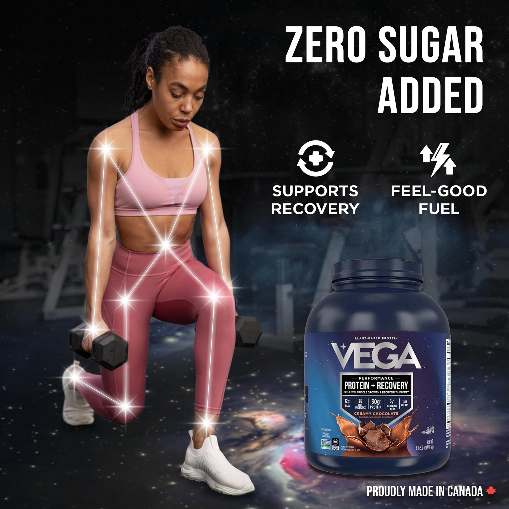 Vega Protein + Recovery, Chocolate – 30g Vegan Protein, Dairy & Gluten Free, Probiotics, NSF Certified, 1.98 kg (45 Servings)