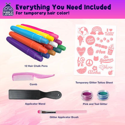PURPLE LADYBUG Hair Chalk for Kids - 12 Safe Vibrant Temporary Hair Color for Kids - Girls Gifts 8-12 Years, 6 7 8 9 10 Year Old Girl Gift Idea - Tween & Teen Girl Gifts - Available at All In One Marketplace Canada