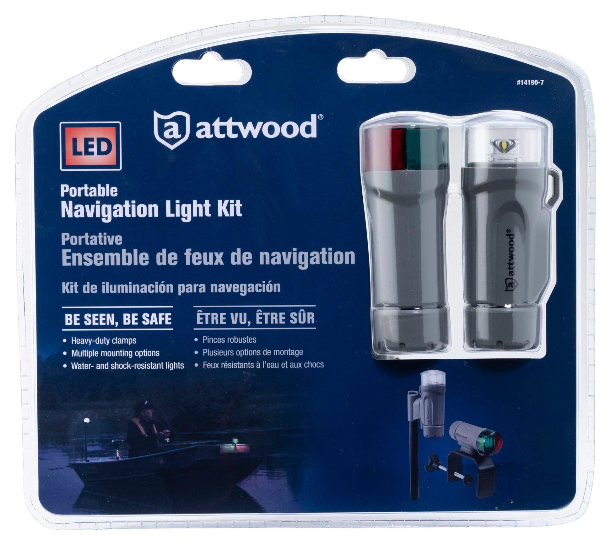 Attwood 14190-7 Water-Resistant Portable Clamp-On LED Light Kit with Marine Gray Finish attwood