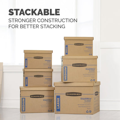 Bankers Box SmoothMove Classic Moving Boxes, Tape-Free Assembly, Easy Carry Handles, Medium, 18 x 15 x 14 Inches, 8 Pack (7717210) Bankers Box
