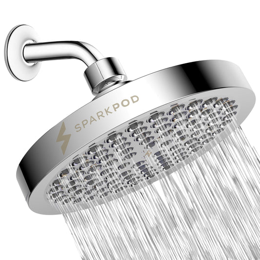 SparkPod Shower Head - High Pressure Rain - Premium Quality Luxury Design - 1-Min Install - Easy Clean Adjustable Replacement for Your Bathroom Shower Heads (Luxury Polished Chrome, 6 Inch Round) - Available at All In One Marketplace Canada