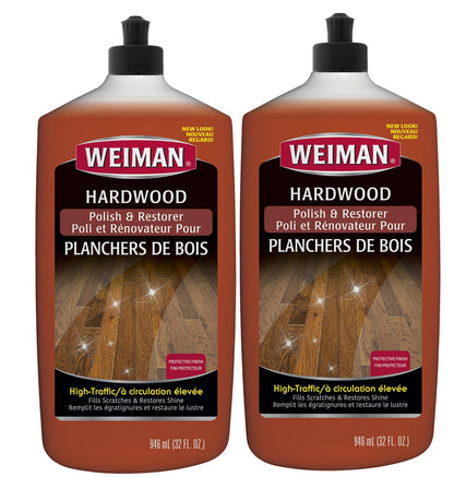 Weiman Wood Floor Polish and Restorer 32 Ounce (2 Pack) - High-Traffic Hardwood Floor, Natural Shine, Removes Scratches, Leaves Protective Layer - Available at All In One Marketplace Canada