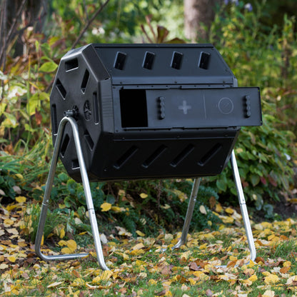 FCMP Outdoor IM4000 Dual Chamber Tumbling Composter Canadian-Made, 100% Recycled Resin - Outdoor Rotating Compost Tumbler Bin for Garden, Kitchen, and Yard Waste, Black (37 Gallon) FCMP Outdoor