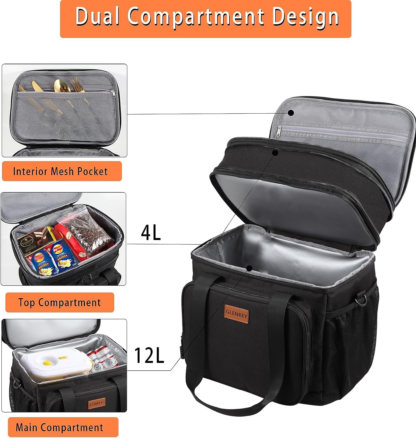 Expandable Large Lunch Bag, Double Deck Insulated Lunch Box Leakproof Durable Soft Cooler Bag for Men Women Adults Work Construction Beach Picnic Daytrip,16L,Black, GLENKEY - Available at All In One Marketplace Canada