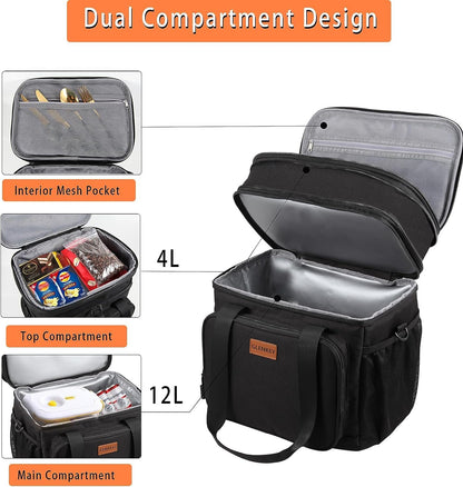 Expandable Large Lunch Bag, Double Deck Insulated Lunch Box Leakproof Durable Soft Cooler Bag for Men Women Adults Work Construction Beach Picnic Daytrip,16L,Black, GLENKEY - Available at All In One Marketplace Canada