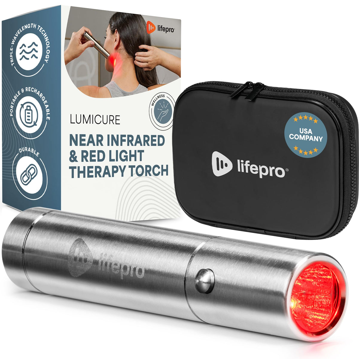 Lifepro LumiCure Red Light Therapy Device for Body & Face – Handheld Infrared Therapy Torch with Wavelengths 420nm, 630nm, 660nm, 850nm & 900nm – Portable Pocket-Size LED & NIR Device for Wellness