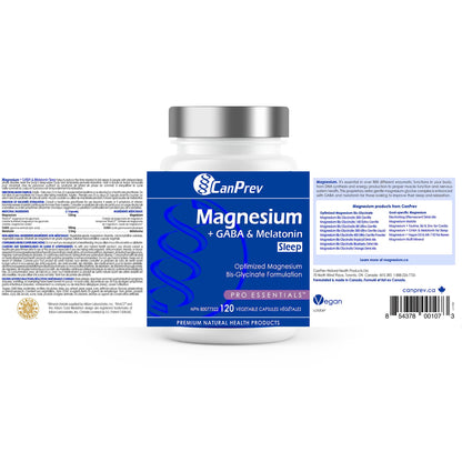 CanPrev Magnesium Bisglycinate Chelated + GABA & Melatonin, 120 Veg Caps, 120-Day Supply, Supports Restful Night, Muscle Function, Promote Relaxation & Balanced Sleep-Wake Cycle, Vegan, No GMO, Gluten - Available at All In One Marketplace Canada