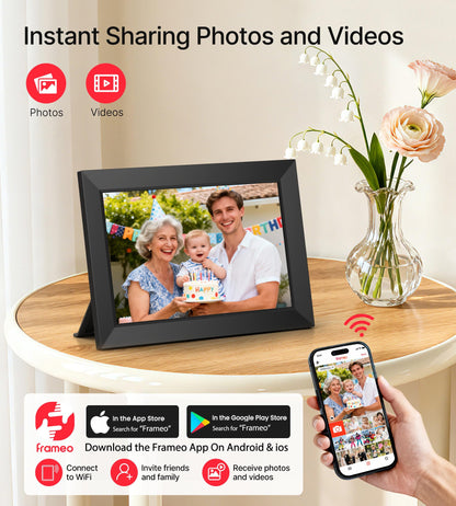 Frameo 10.1 Inch WiFi Digital Picture Frame, 1280x800 HD IPS Touch Screen Photo Frame Electronic, 32GB Memory, Auto-Rotate, Wall Mountable, Share Photos/Videos Instantly via Frameo App from Anywhere