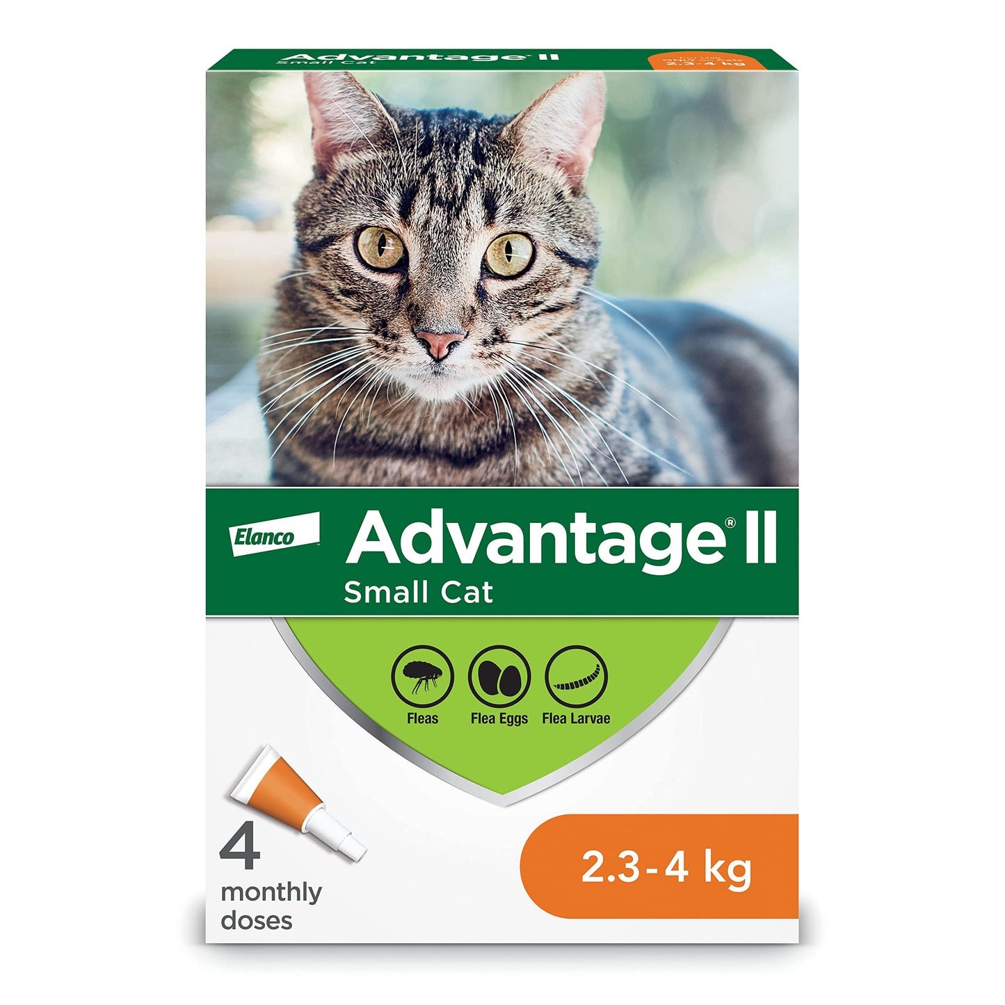 Advantage II Flea Treatment for Small Cats weighing between 2.3 kg to 4 kg (5 lbs. to 9 lbs.)-4 doses