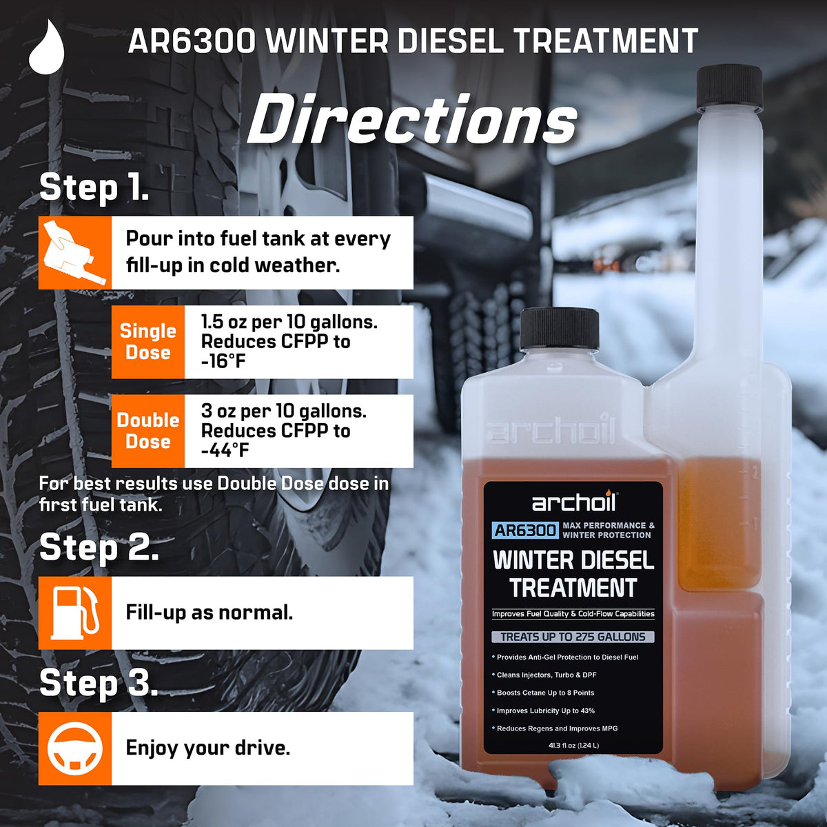 Archoil AR6300 Winter Diesel Treatment (41 oz) Treats 275 Gallons, Diesel Anti-Gel Additive, Lubricity Improver, Cetane Booster, Injector Cleaner, DPF & Turbo Deposit Control 🍁 All In One Marketplace Canada