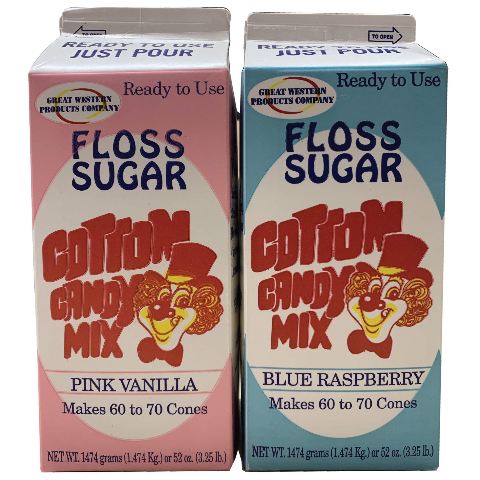 Cotton Candy Floss Sugar 2-Pack - Raspberry Blue & Pink Vanilla - 3.25 LBS - Makes 140+ Servings