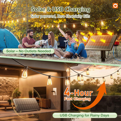 addlon 42FT(36+6) Solar Lights Outdoor Waterproof, String Lights Outdoor Solar power with Remote & USB Port 12+1 LED Shatterproof Bulbs 3 Light Modes,Dimmable &Timable Solar Light for Camping Backyard