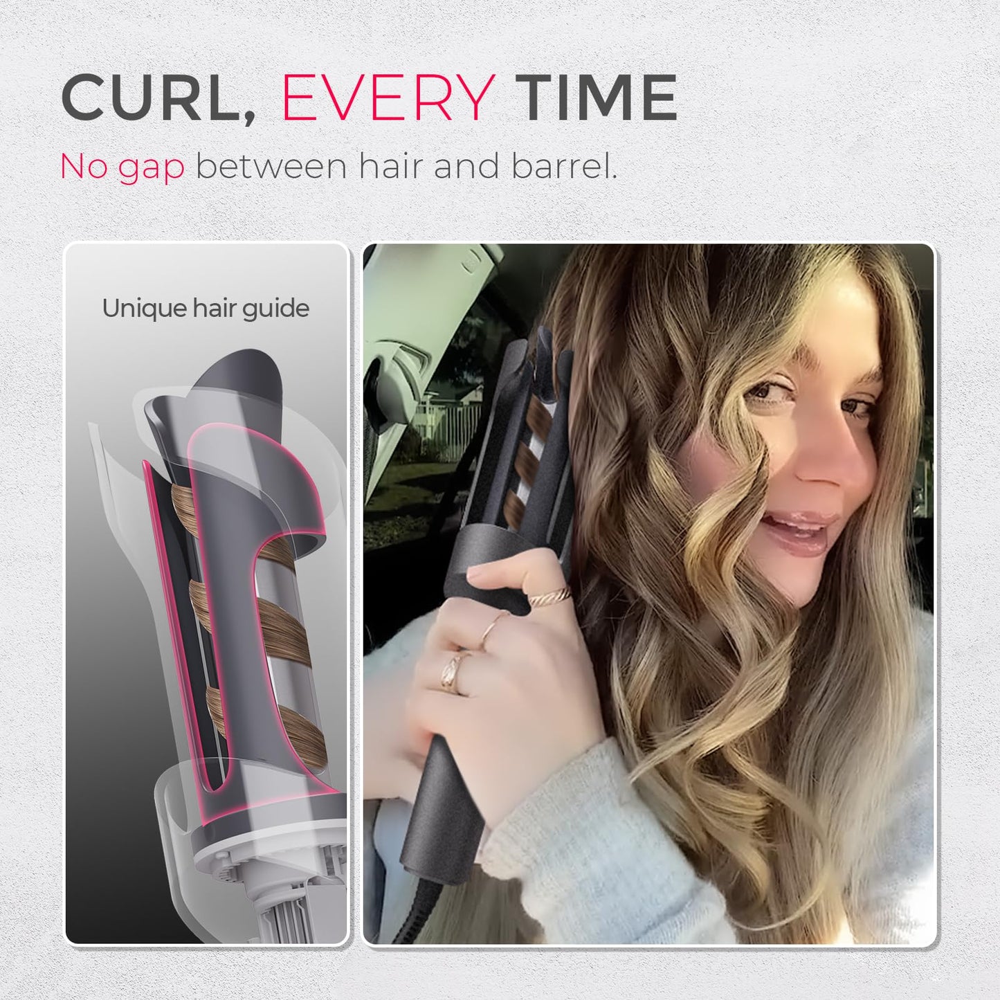 TYMO CURLPRO Automatic Rotating Curling Iron - Beach Waves Curling Wand, Portable Hair Curler, 500 Million Ionic, Dual Voltage & Lightweight for Travel, Ceramic Coating, Metallic Gray 1 inch