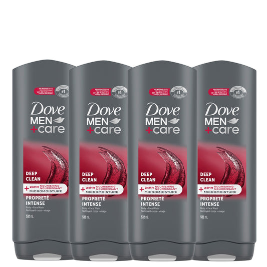 Dove Men+Care Body and Face Wash with 24-hour Nourishing Micromoisture, Deep Clean, Men's Body Wash, 532mL (Pack of 4) 🍁 All In One Marketplace Canada Dove Men + Care