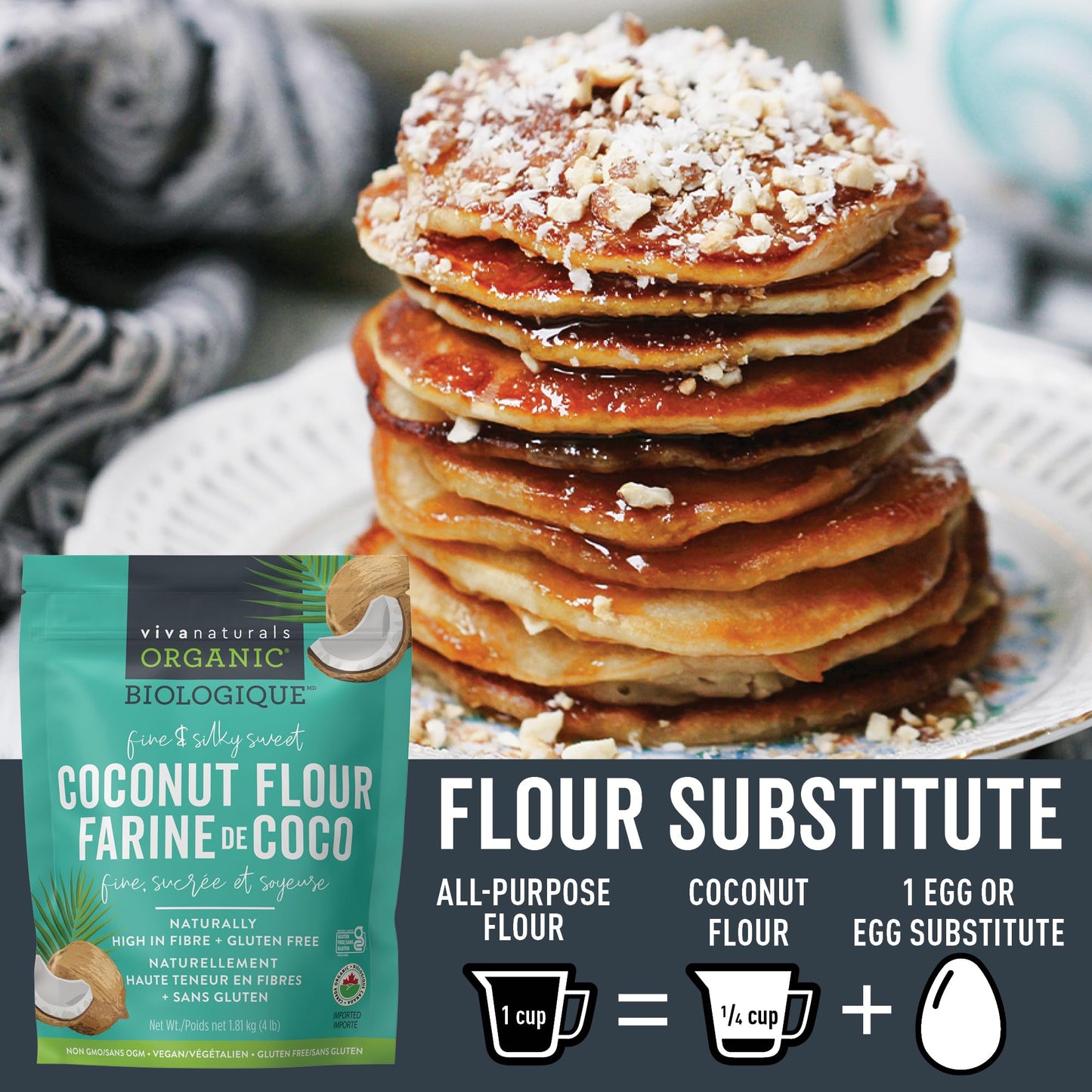 Viva Naturals Organic Coconut Flour, Gluten-Free, Unbleached & Unrefined, 4 LB Viva Naturals