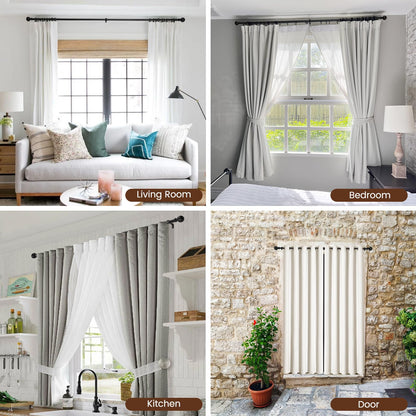 Curtain rods for Windows 48 to 84 Inch, 5/8 Inch Small Matte Black Curtain Rod Adjustable with Brackets Pole Rideau for Bedroom, Bathroom, Living room, Kitchen, Patio, Outdoor, cafe