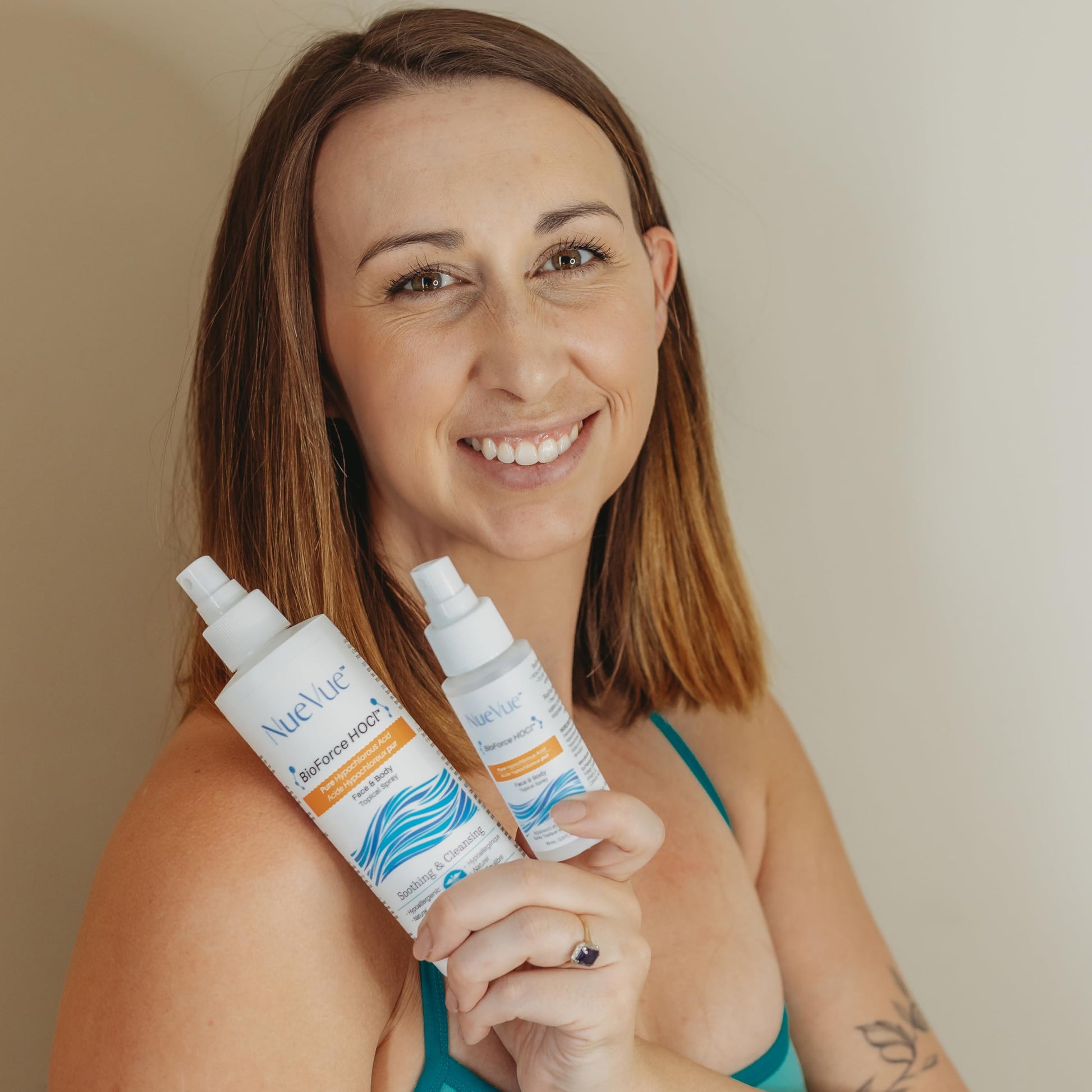 BioForce 1 Liter Hypochlorous Acid Spray Refill For Face & body - Acne-Prone Skin & Eczema, Piercing aftercare, Tattoo Aftercare, Made in Canada, All-in-One Gentle facial Cleanser & Toner, pH Balanced, Hypoallergenic & Non-comedogenic by NueVue (33.8 fl o - Available at All In One Marketplace Canada