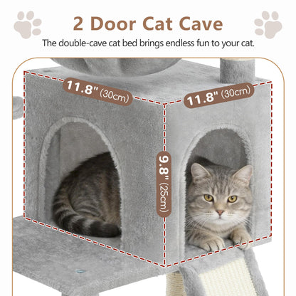 Gitelsnour Cat Tree, Cat Tower with condo, 2 Baskets, Large Platform, Scratch Board, Cat Scratching Posts for Indoor Cats, Light Gray GCT003SW