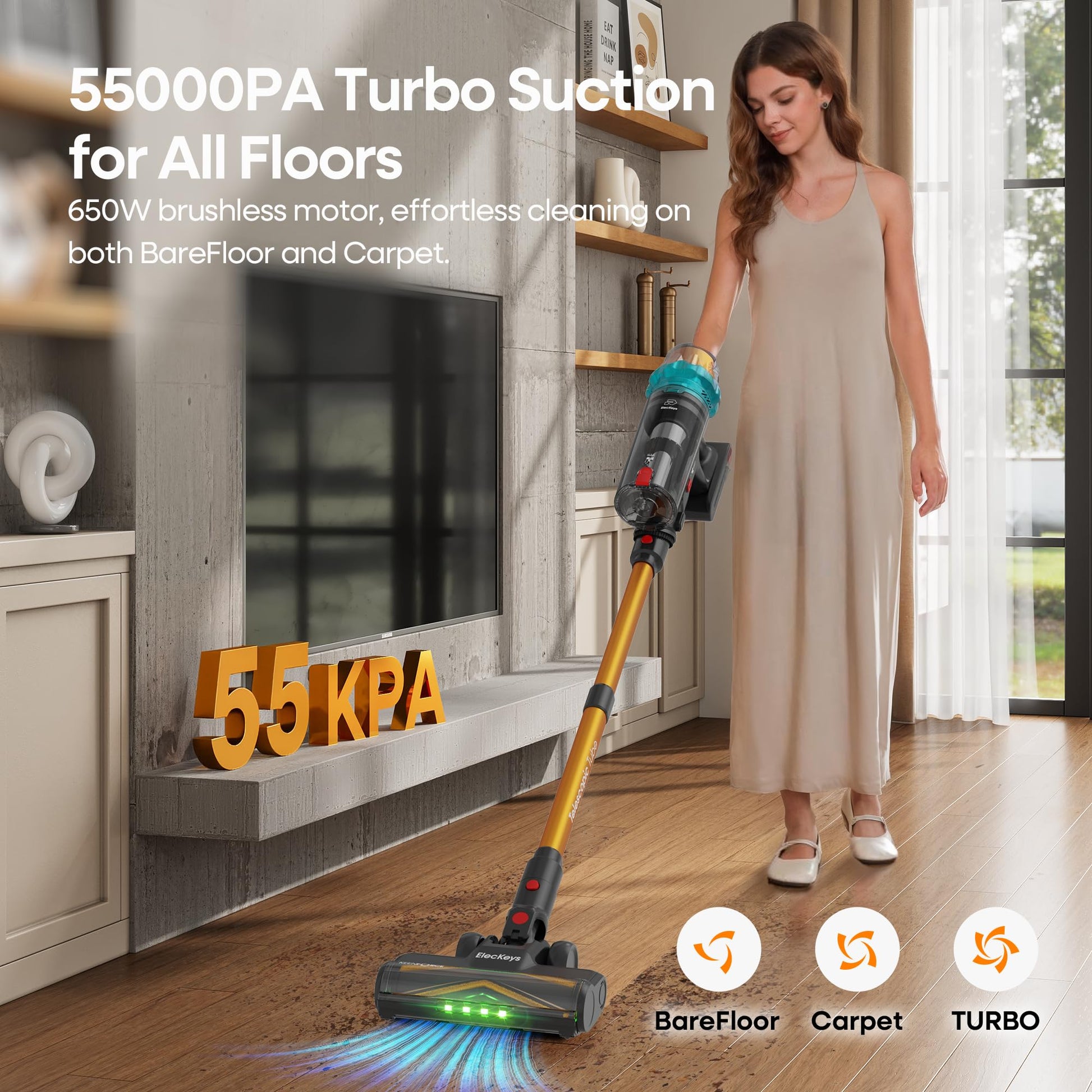 ElecKeys Cordless Vacuum Cleaners, 650W 55KPA Vacuum Cleaners with 70 Mins Runtime, LED Display, Anti-Tangle, Powerful Cordless Stick Vacuum for Home, Pet Hair, Hard Floors, Carpet - Available at All In One Marketplace Canada
