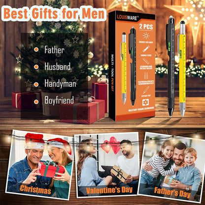 Stocking Stuffers for Men,Dad Present for Men, Christmas Cool Gadgets Present, Multi-Tool Pen 2 Pack 2024 [Stylus, Ballpoint Pen,with 2 Replacement Refills, 4" Ruler, Level, Phillips Screwdriver,LED] 🍁 All In One Marketplace Canada