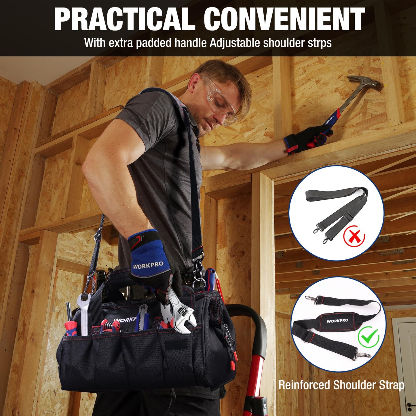 WORKPRO Close Top Wide Mouth Tool Bag Storage Organizer Close Tote, 14" 🍁 All In One Marketplace Canada WORKPRO