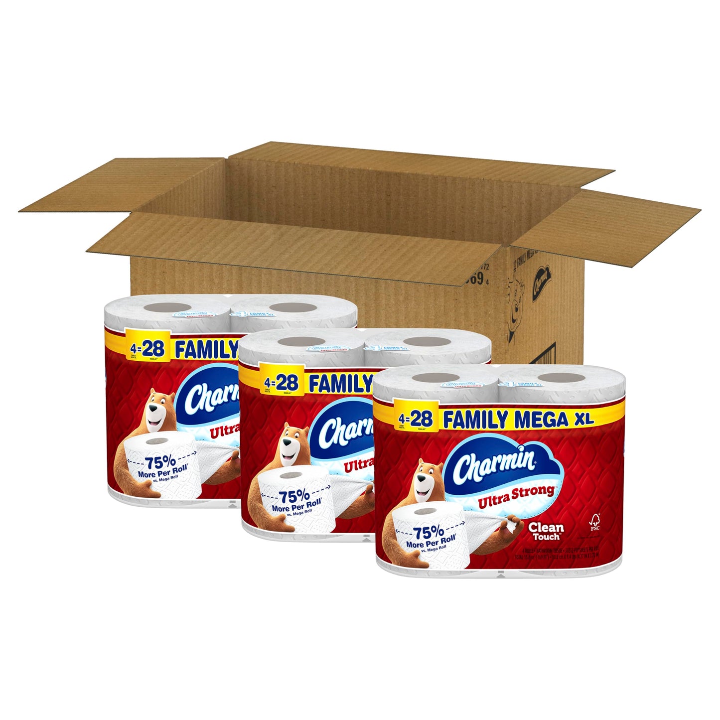 Charmin Toilet Paper Ultra Strong Clean Touch, 12 Family Mega XL Rolls = 84 Regular Rolls