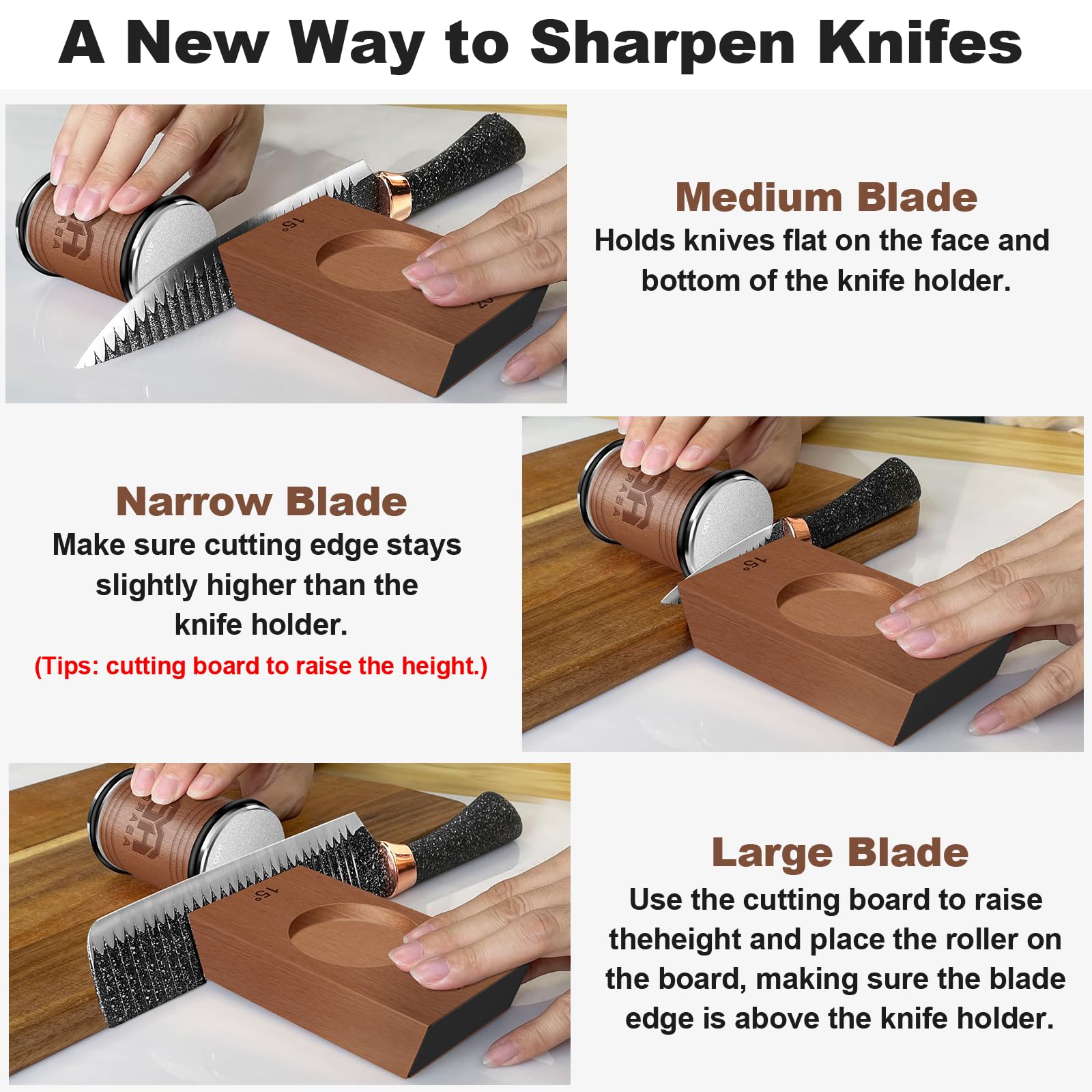Abardi Rolling Knife Sharpener, Knife Sharpening with Diamonds Made Easy, Knife Sharpeners Kit with 15 & 20 Degree Magnetic Angle, Kitchen Gadgets Birthday Gifts for Men Dad Husband Fathers (Walnut) - Available at All In One Marketplace Canada