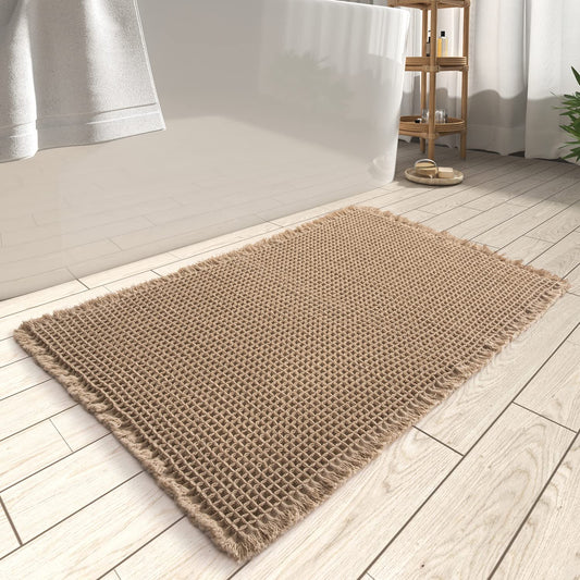 Rvolst Bath Mat Rug for Bathroom Waffle Woven Bathroom Mat Super Absorbent Machine Washable Non Slip Farmhouse Boho Bathroom Rug 46x77cm Brown - Available at All In One Marketplace Canada