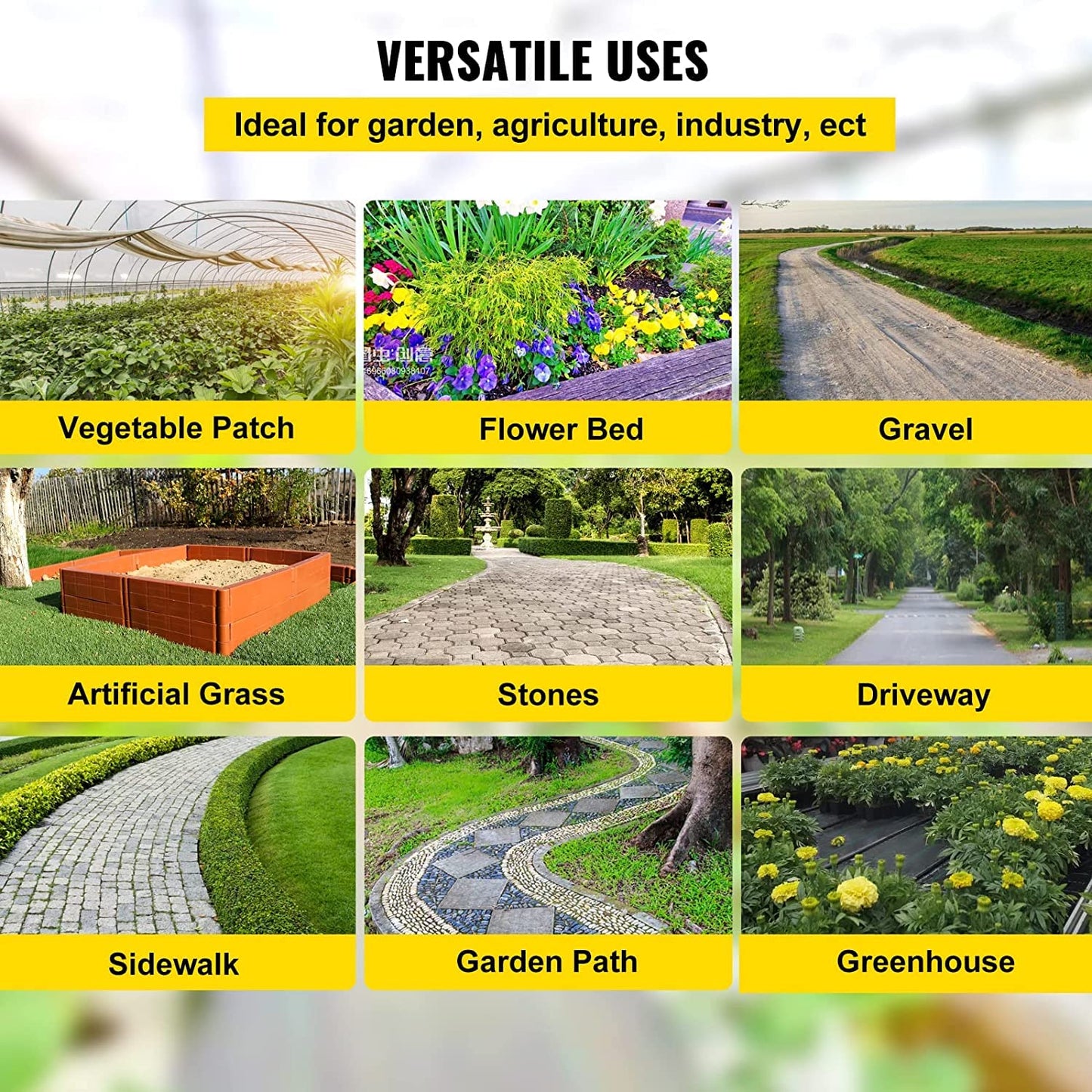 VEVOR 3FTx300FT Premium Weed Barrier Fabric Heavy Duty 3OZ, Woven Weed Control Fabric, High Permeability Good for Flower Bed, Geotextile Fabric for Underlayment, Polyethylene Ground Cover
