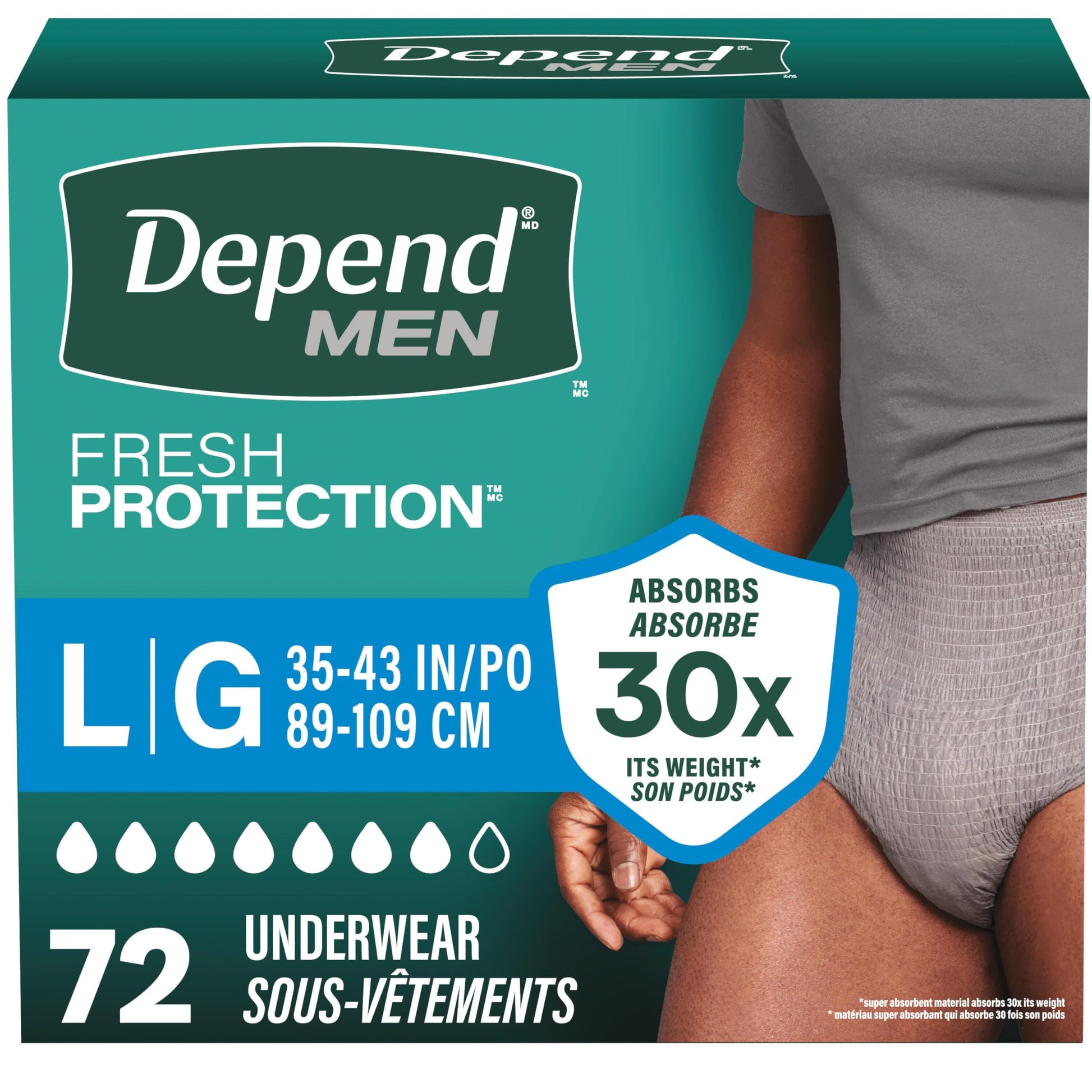 Depend Fresh Protection Adult Incontinence Underwear for Men (Formerly Depend Fit-Flex), Disposable, Maximum, Large, Grey, 72 Count (2 Packs of 36)