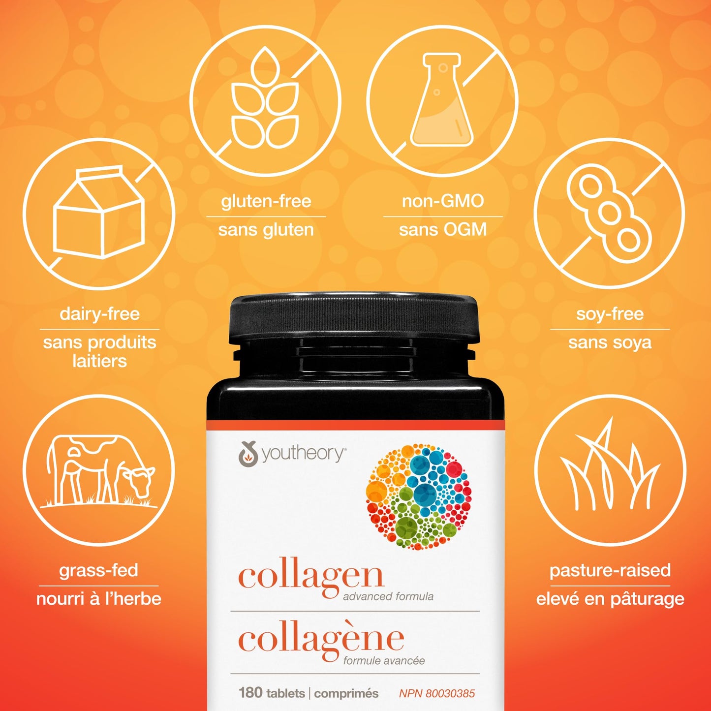Youtheory Collagen Advanced Formula with Vitamin C, Hydrolyzed Formula for Optimal Absorption, Skin, Hair, Nails and Joint Support 180 Count - Available at All In One Marketplace Canada