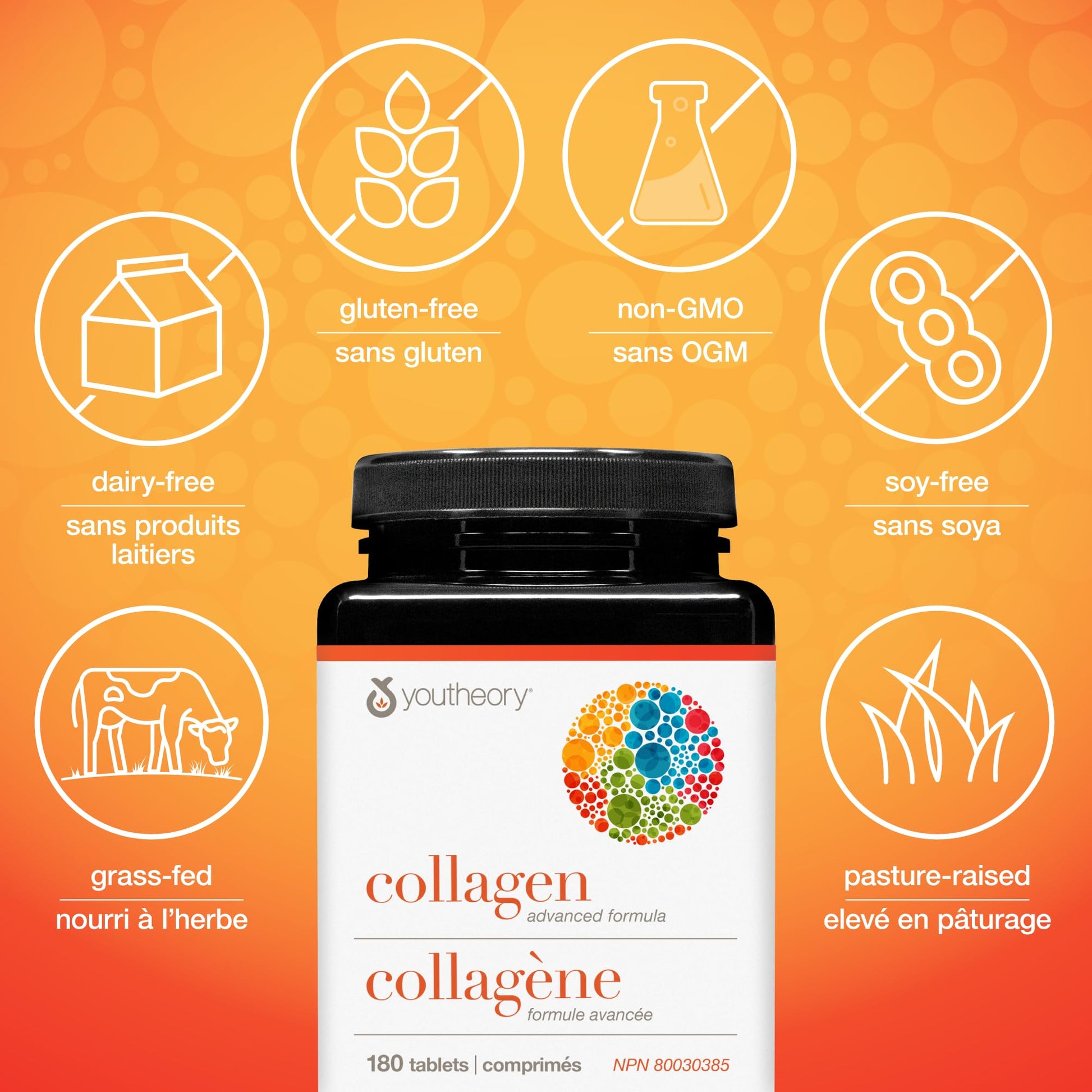 Youtheory Collagen Advanced Formula with Vitamin C, Hydrolyzed Formula for Optimal Absorption, Skin, Hair, Nails and Joint Support 180 Count - Available at All In One Marketplace Canada