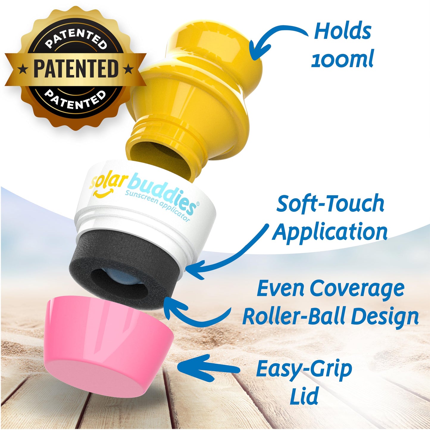 Solar Buddies Sunscreen Applicator - Single Pink - Refillable Roll on Sponge Sunscreen, Suncream & Lotion Applicator For Kids, Adults & Families - Holds 3.4fl oz, Perfect Size for Travel