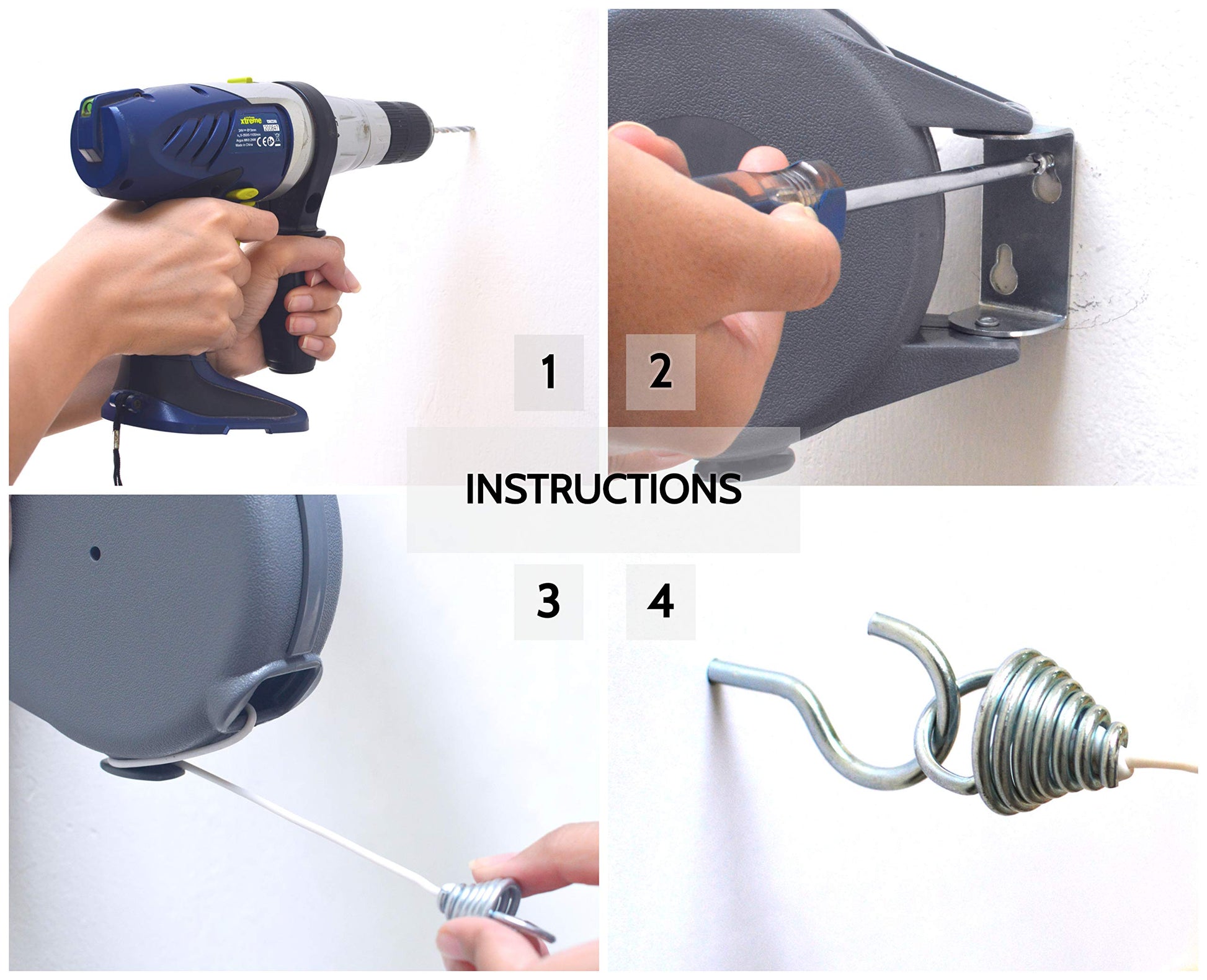 Retractable Clothesline - Portable Heavy Duty Indoor and Outdoor Washing Line - 45 Feet PVC Retracting Clothes Line with Wall Mount Hang The Wet Dry Clothing Laundry - Easy Installation (Grey) - Available at All In One Marketplace Canada