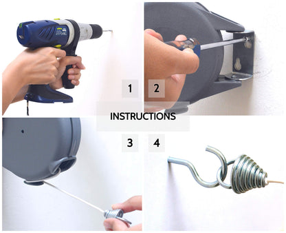 Retractable Clothesline - Portable Heavy Duty Indoor and Outdoor Washing Line - 45 Feet PVC Retracting Clothes Line with Wall Mount Hang The Wet Dry Clothing Laundry - Easy Installation (Grey) - Available at All In One Marketplace Canada
