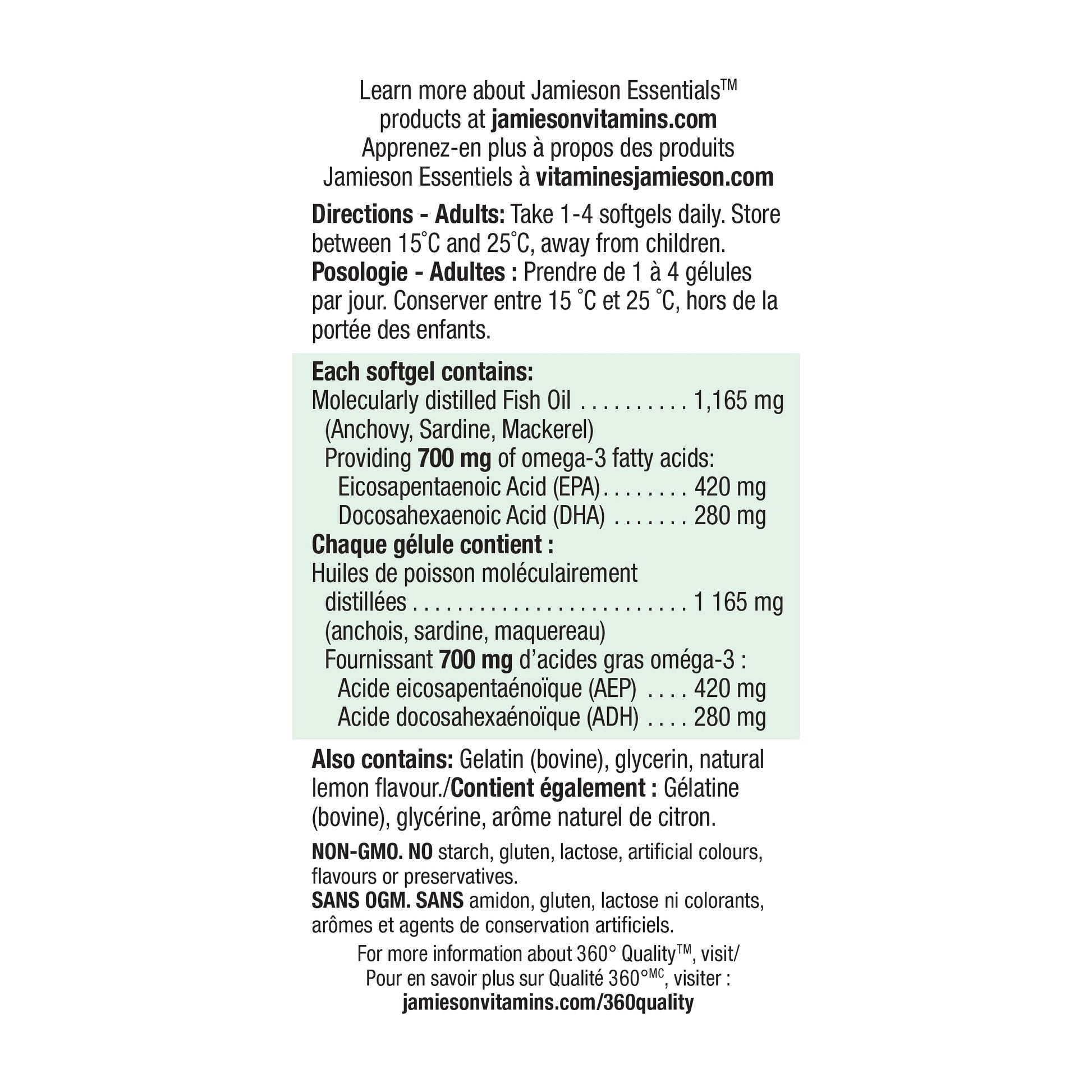 Jamieson Extra Strength Omega-3 700 mg, No Fishy Aftertaste, Supports Heart, Brain, and Eye Health, Arthritis Support. With EPA and DHA, Non-GMO, Gluten-Free, 100 Softgels, Proudly Canadian Jamieson