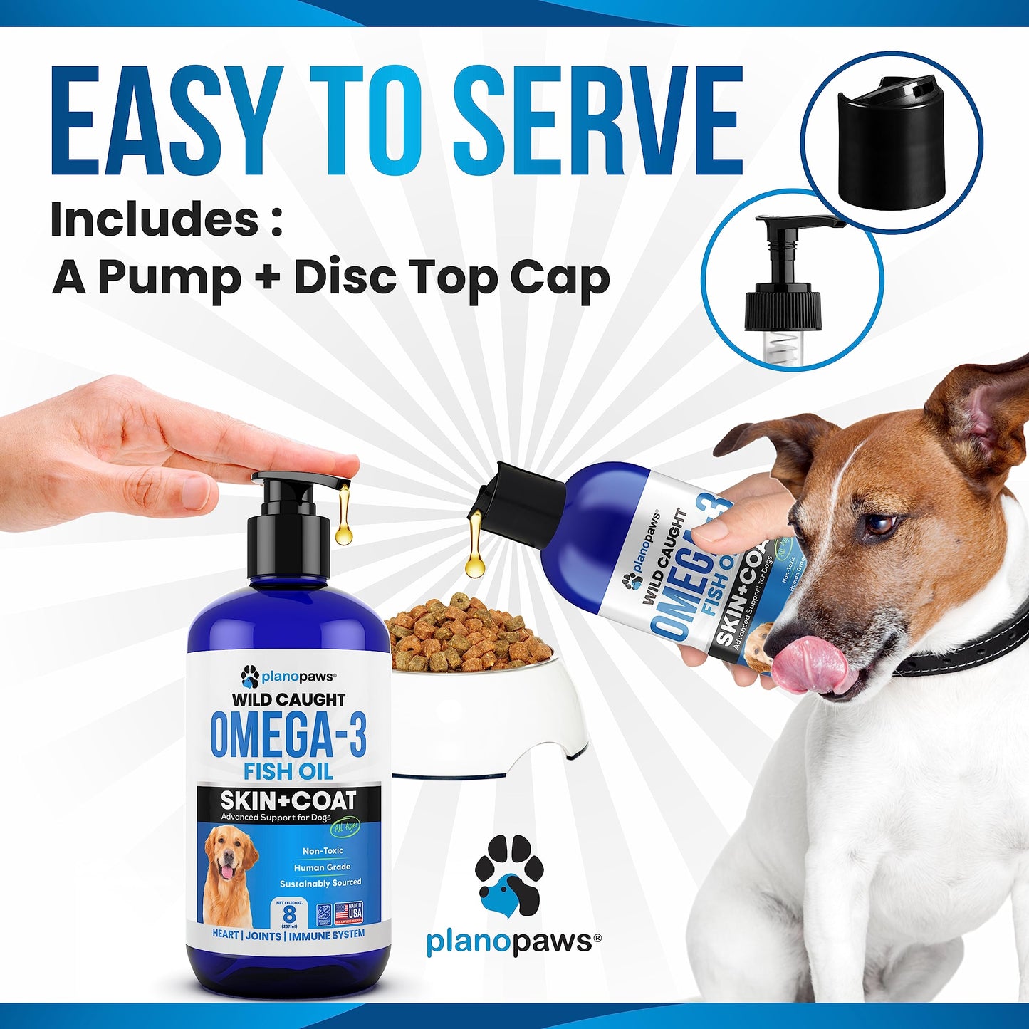 Omega 3 Fish Oil for Dogs – Liquid Fish Oil Supplement – Supports Skin & Coat, Joint Function & Overall Wellness – Easy to Serve – for All Breeds & Ages