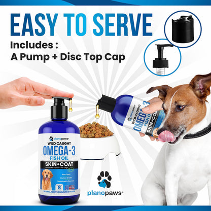 Omega 3 Fish Oil for Dogs – Liquid Fish Oil Supplement – Supports Skin & Coat, Joint Function & Overall Wellness – Easy to Serve – for All Breeds & Ages