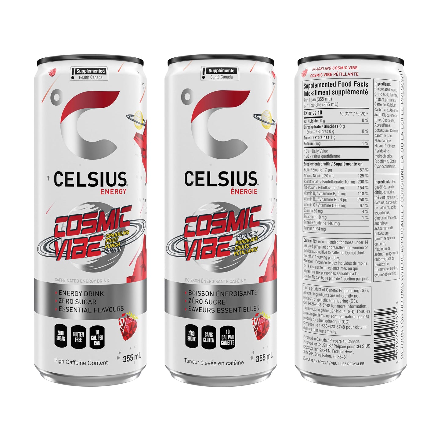 CELSIUS Sparkling Cosmic Vibe, Zero Sugar Energy Drink, 355ml (Pack of 12)
