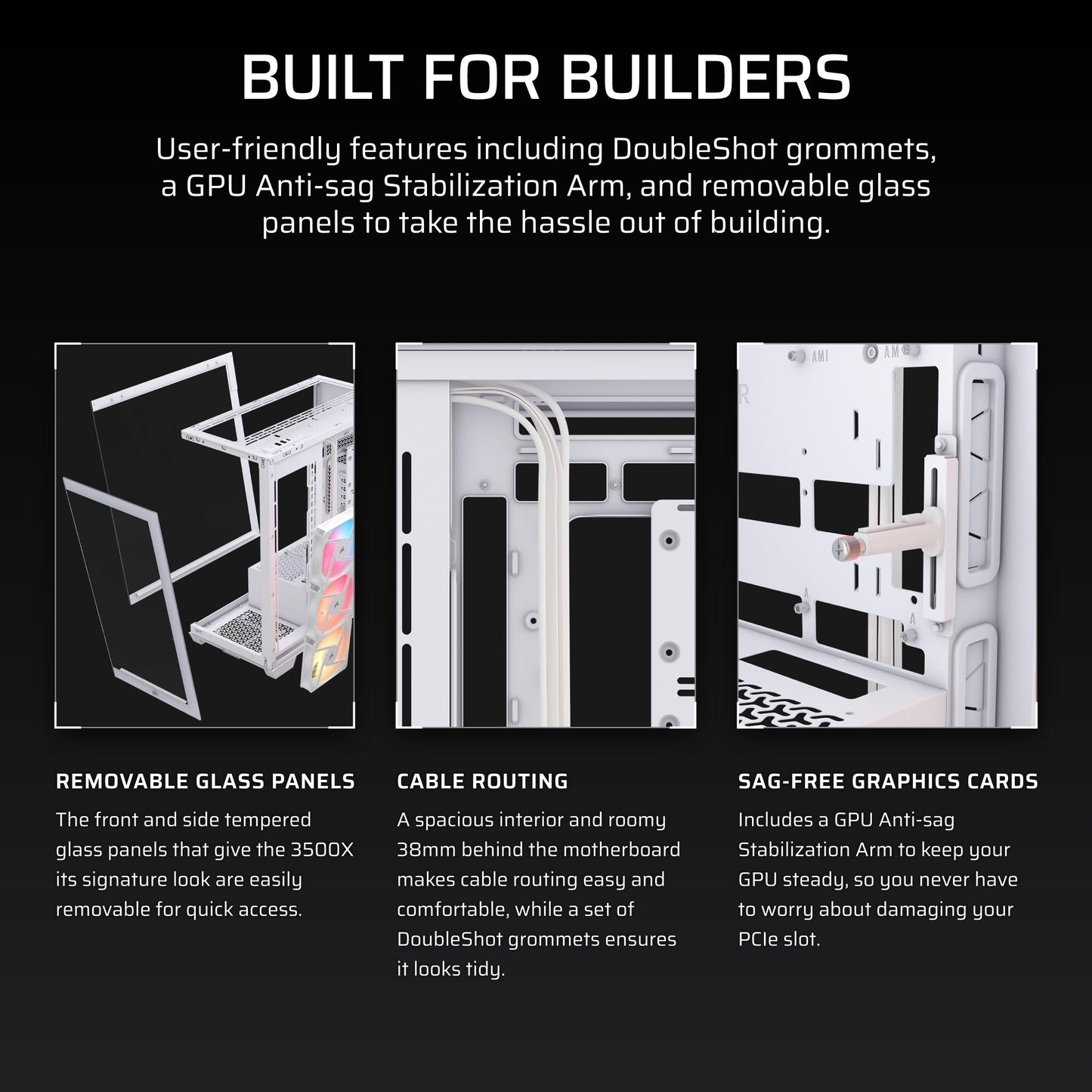 CORSAIR 3500X RS-R ARGB Mid-Tower PC Case – 3X Pre-Installed RS120-R ARGB Fans, GPU Anti-Sag Arm, Fits up to 10x 120mm Fans, Reverse Connection Motherboard Compatible – White Corsair